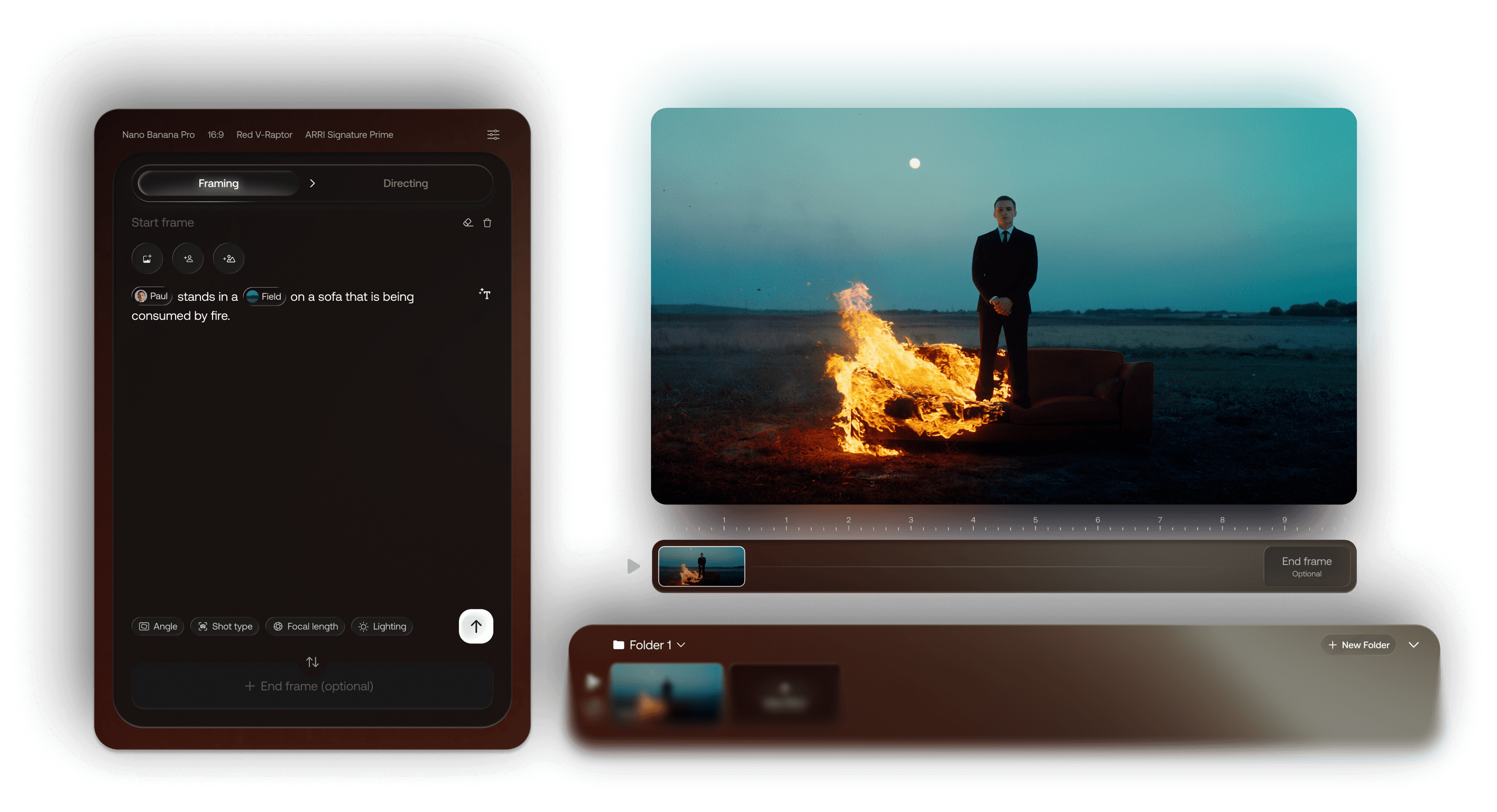 Artlist Studio UI Kit - Video editing interface with framing and directing tools